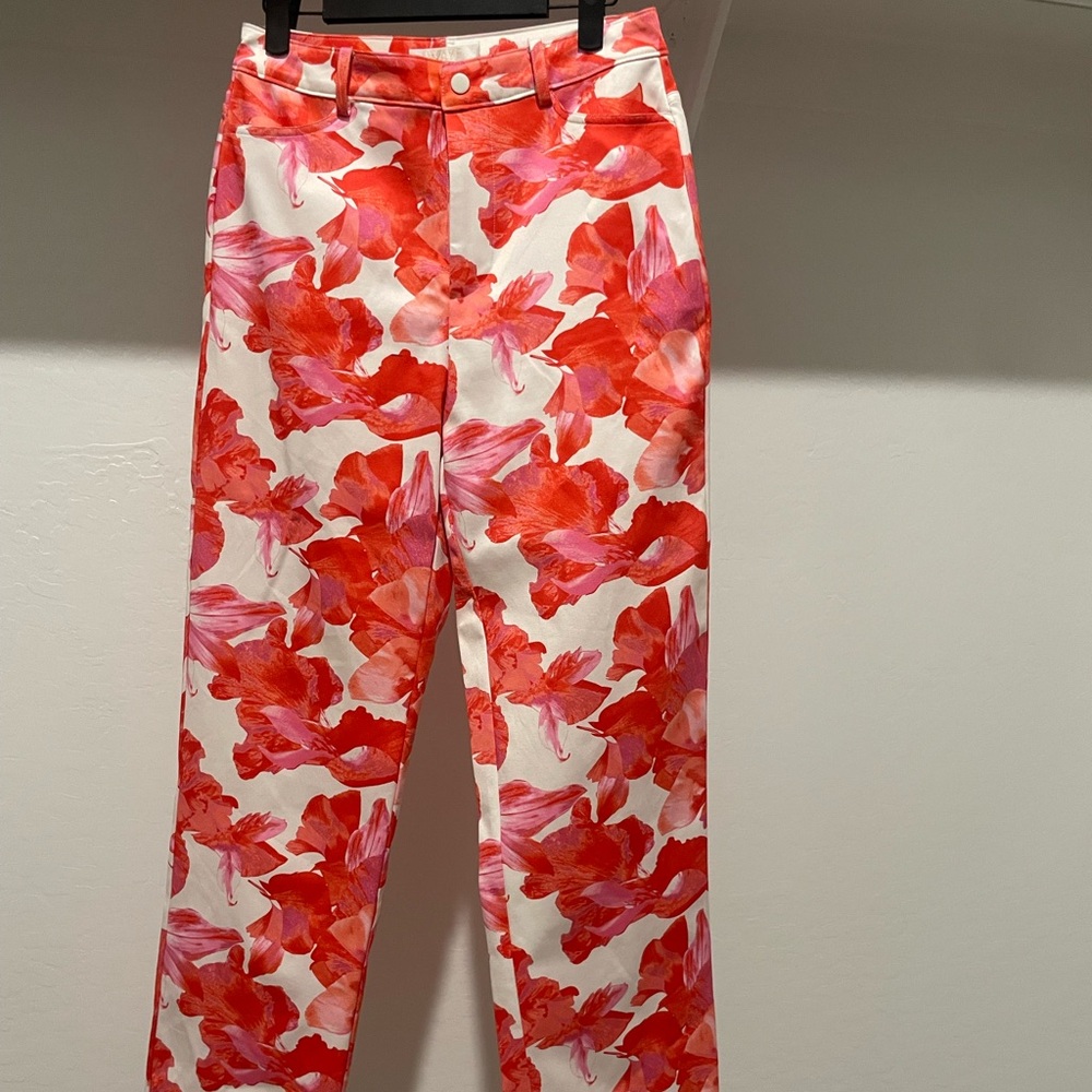 Wayf Red and White Floral Pants